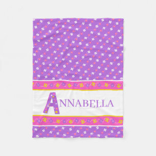 Letter A Annabella pink yellow purple flower star Fleece Blanket