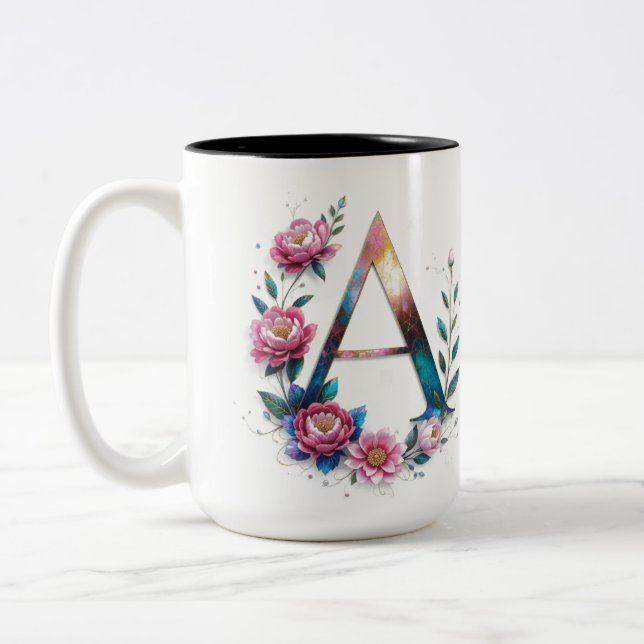 Letter A Coffee Mug – Floral Design for Gifting (Left)