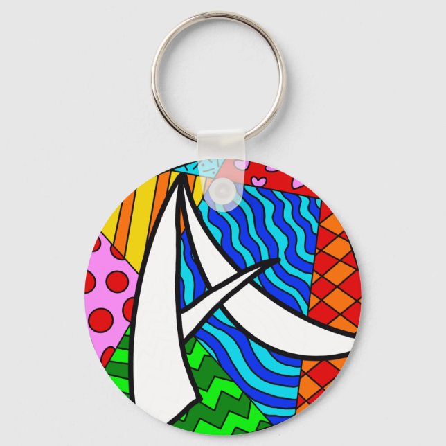 Letter A colourful doodles Key Ring (Front)