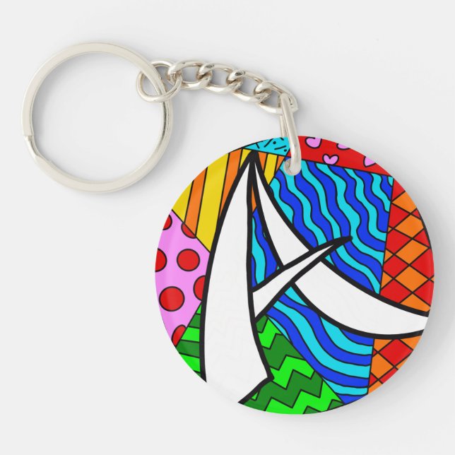 Letter A colourful doodles Key Ring (Front)