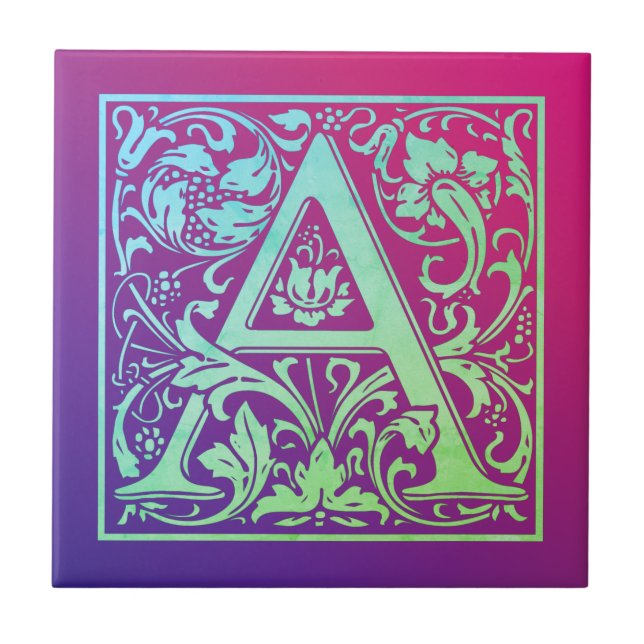 Letter A Colourful Vintage First Letter Gradient Tile (Front)