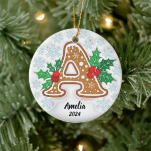Letter A Custom Christmas Monogram Ornament