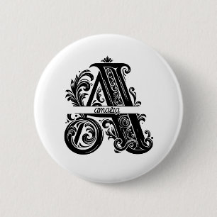 Letter A, Custom Name Monogrammed 6 Cm Round Badge