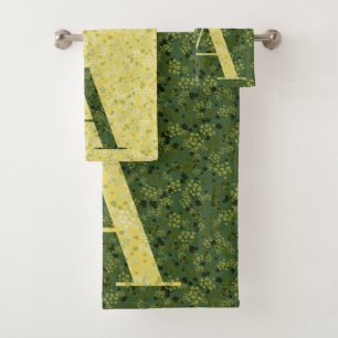 Letter A dark green and yellow liberty  Bath Towel Set