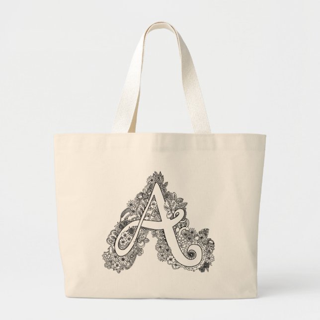 Letter A doodle monogram tote bag (Front)
