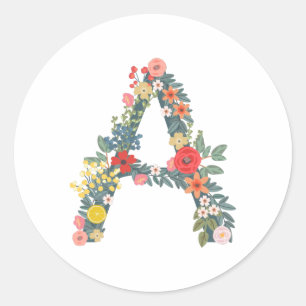 Letter A floral garden personalised    Classic Round Sticker