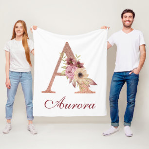 Letter A Floral Rose Gold Monogram Nursery Fleece Blanket