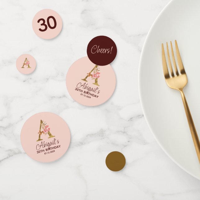 Letter A Gold Monogram Blush Pink Roses Confetti (Group)