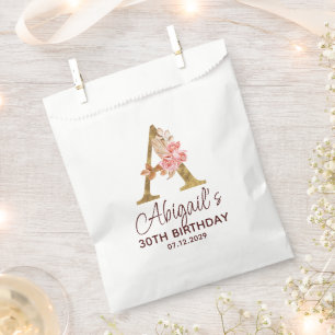 Letter A Gold Monogram Blush Pink Roses Favour Bags