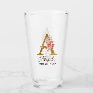 Letter A Gold Monogram Blush Pink Roses Glass