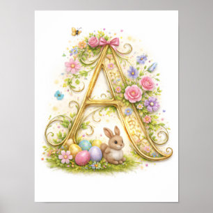 Letter A Gold Spring Nature Monogram Childrens Poster