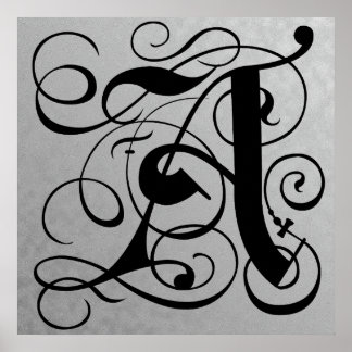 Letter A, Gothic Monogram Black Poster