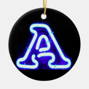 Letter "A" in Neon Blue Ceramic Tree Decoration