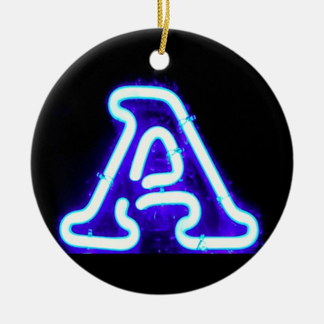Letter "A" in Neon Blue Ceramic Tree Decoration (Front)