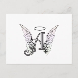 Letter A Initial Monogram with Angel Wings & Halo Postcard