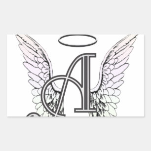 Letter A Initial Monogram with Angel Wings & Halo Rectangular Sticker