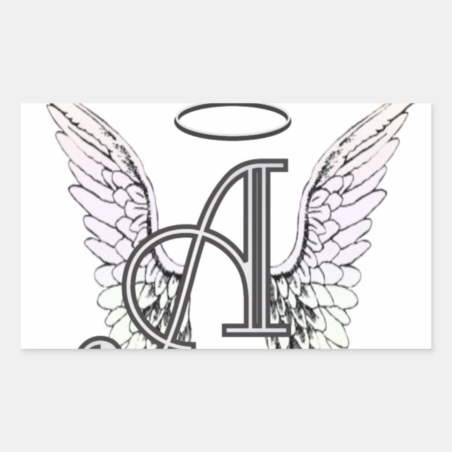 Letter A Initial Monogram with Angel Wings & Halo Rectangular Sticker (Front)