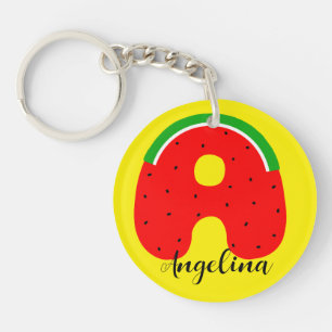 Letter A Keychain, Watermelon Keychain, Cute Key Ring