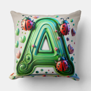 🌸 Letter A Ladybug Floral Monogram  🌸 Cushion