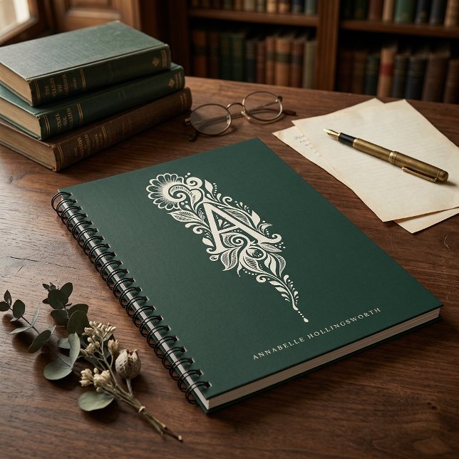 Letter A Linocut Botanical Monogram Notebook (Creator Uploaded)