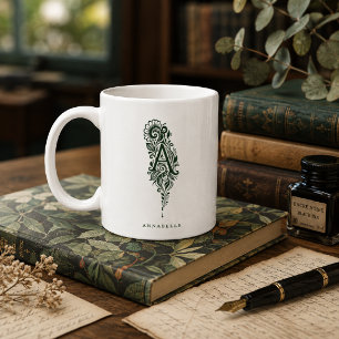 Letter A Linocut Botanical Personalized Mug