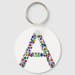 LETTER-A, made with Gemstones Key Ring
