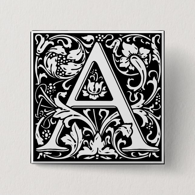 Letter A Mediaeval Monogram Art Nouveau 15 Cm Square Badge (Front)