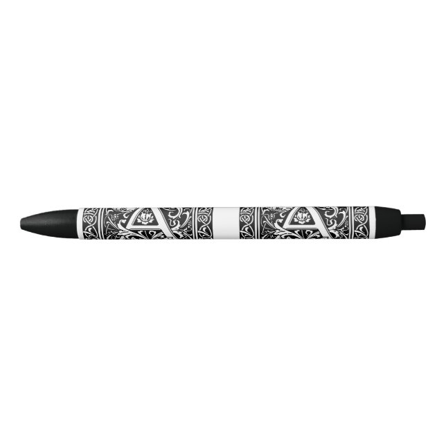Letter A Mediaeval Monogram Art Nouveau Black Ink Pen (Front)