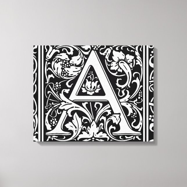 Letter A Mediaeval Monogram Art Nouveau Canvas Print (Front)