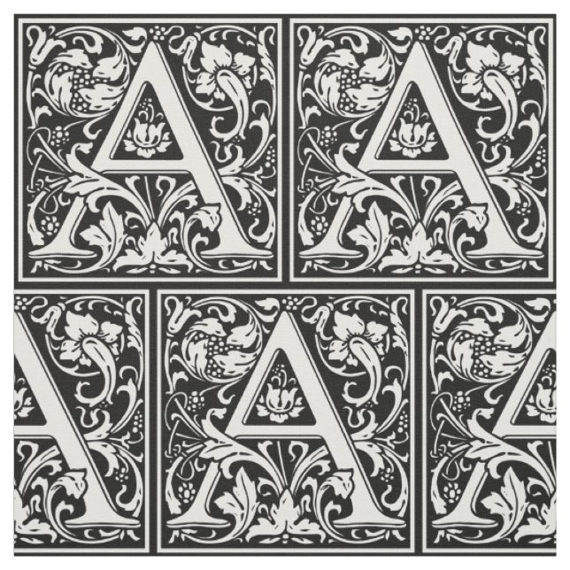 Letter A Mediaeval Monogram Art Nouveau Fabric (Swatch)