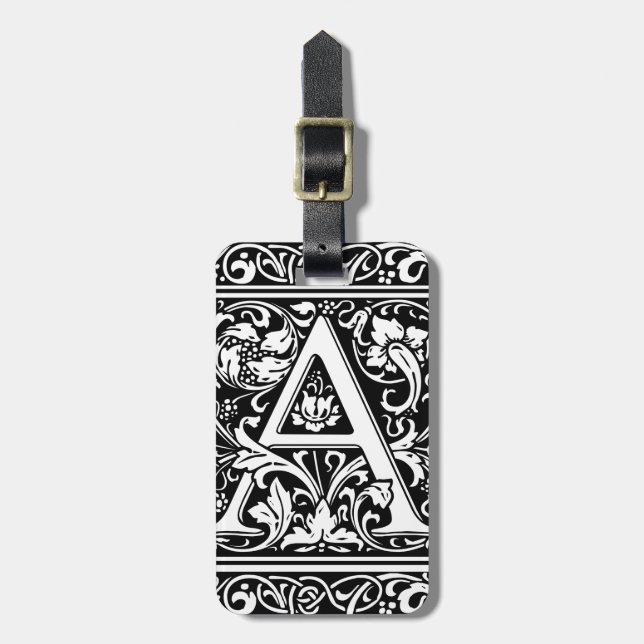 Letter A Mediaeval Monogram Art Nouveau Luggage Tag (Front Vertical)