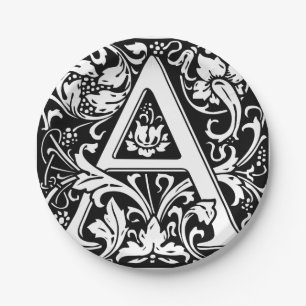 Letter A Mediaeval Monogram Art Nouveau Paper Plate