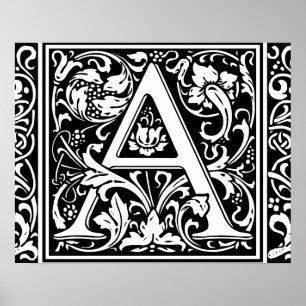 Letter A Mediaeval Monogram Art Nouveau Poster