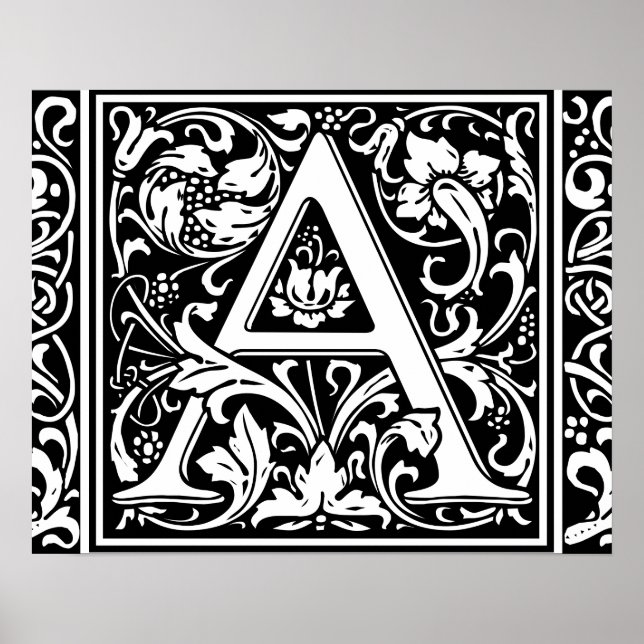 Letter A Mediaeval Monogram Art Nouveau Poster (Front)