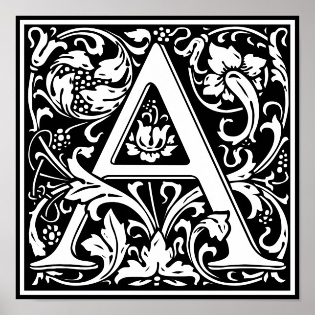 Letter A Mediaeval Monogram Art Nouveau Poster (Front)
