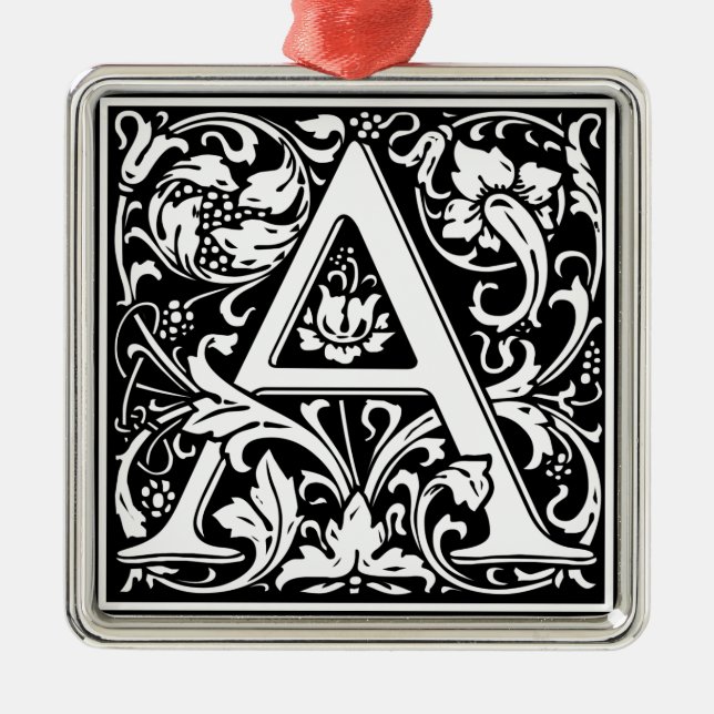 Letter A Medieval Monogram Art Initial Metal Tree Decoration (Front)