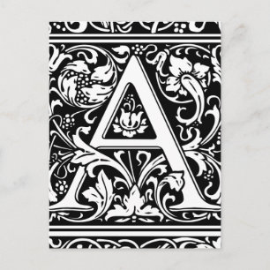 Letter A Medieval Monogram Vintage Initial Postcard