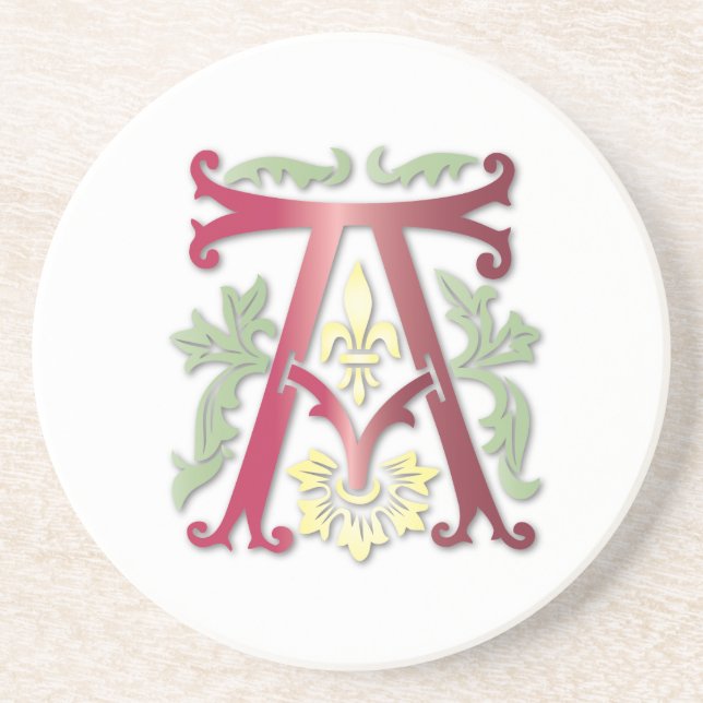 Letter A Monogram Fleur de lis Coaster (Front)