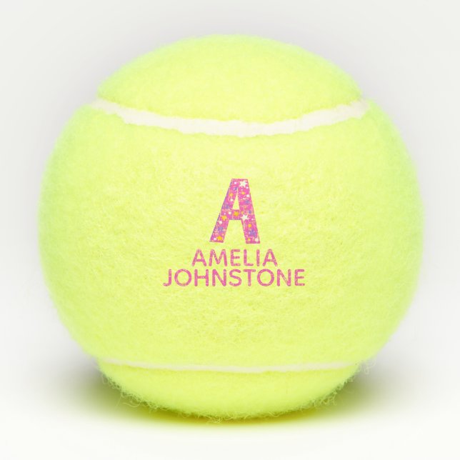 Letter A monogram girls personalised pink Tennis Balls (Back)