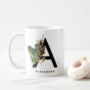 Letter A Monogram Gold Foil Tropical Personalised Coffee Mug