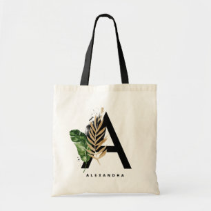  Letter A Monogram Gold Foil Tropical Personalised Tote Bag
