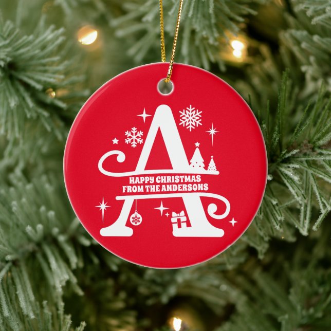 Letter A Monogram Initial Family Name Greeting Ceramic Tree Decoration (Tree)