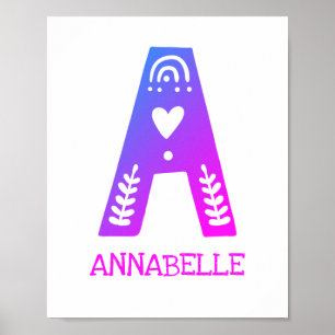 Letter A Monogram Name Kids Poster