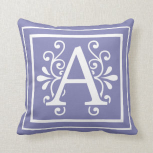 Letter A Monogram Periwinkle Purple Cushion