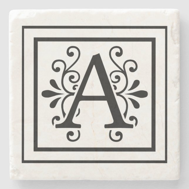 Letter A Monogram Stone Coasters (Front)