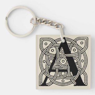 Letter A Monogram Vintage Celtic Knot Print Key Ring