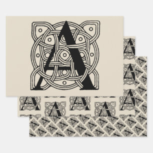 Letter A Monogram Vintage Celtic Knot Print Wrapping Paper Sheet