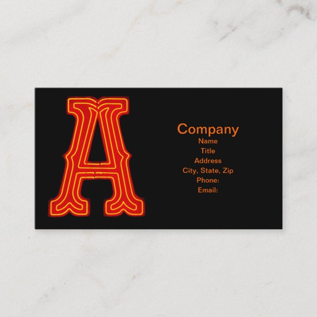 Letter "A" Neon Light Monogram Business Card (Front)