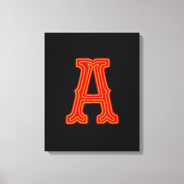 Letter "A" Neon Light Monogram Canvas Print (Front)