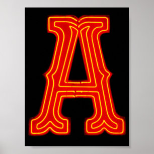 Letter "A" Neon Light Monogram Poster